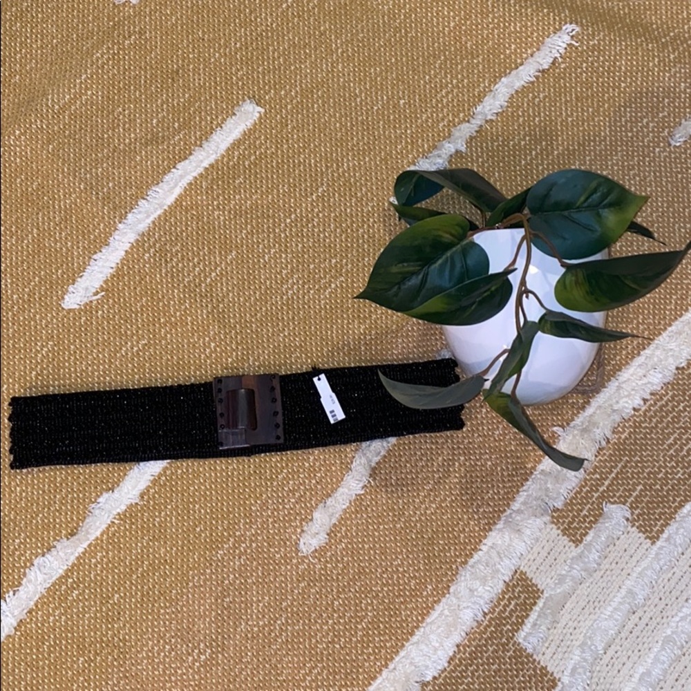 Beaded belt with wooden clamp